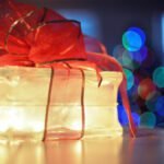 Gift item_ Lighted Gift Box with Red Bow Ribbon