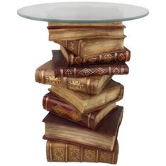 Design Toscano Power of Books Glass-Topped Side Table