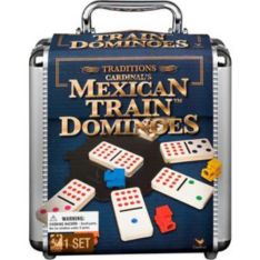 Mexican Train Dominoes Set Tile Board Game in Aluminum Carry Case
