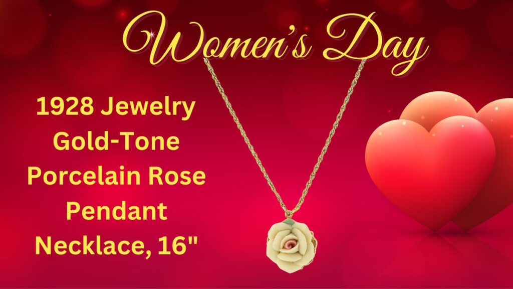 1928 Jewelry Gold-Tone Porcelain Rose Pendant Necklace 16