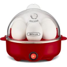 BELLA Rapid Electric Egg Cooker and Poacher with Auto Shut Off for Omelet, Soft, Medium and Hard Boiled Eggs - 7 Egg Capacity Tray, Single Stack, Red