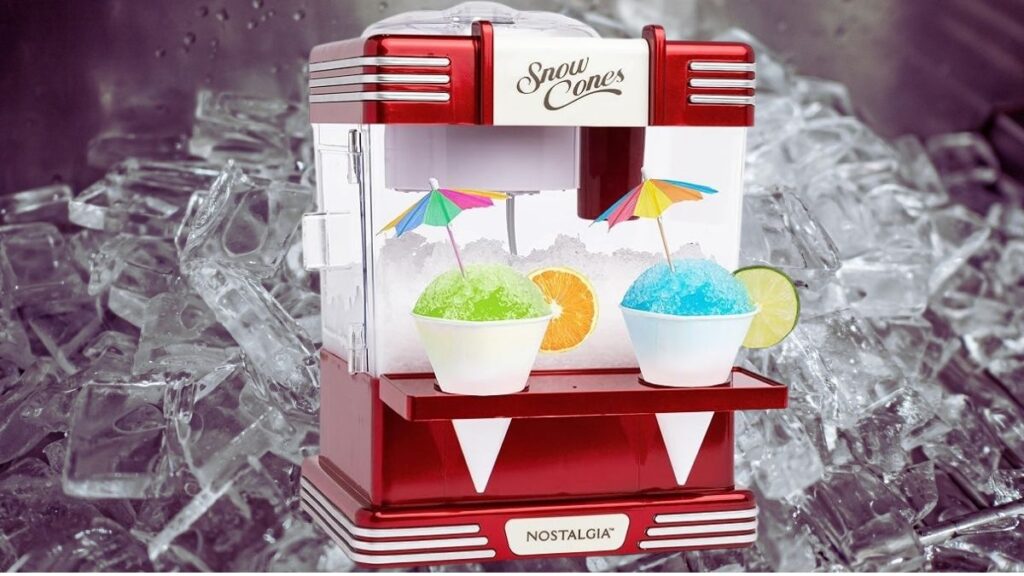 Nostalgia Snow Cone Shaved Ice Machine - Retro Table-Top Slushie Machine Makes 20 Icy Treats - Includes 2 Reusable Plastic Cups & Ice Scoop - Retro Red