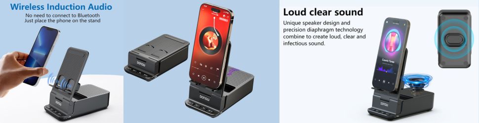 DONOW Wireless Induction Bluetooth Speaker with Cell Phone Stand2