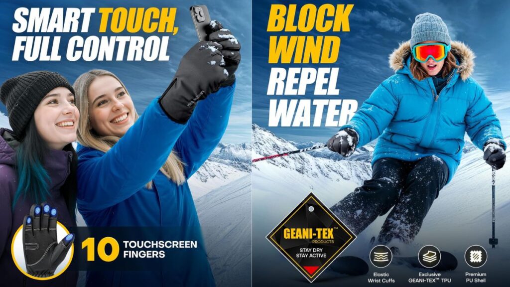 Waterproof snow gloves smart touch